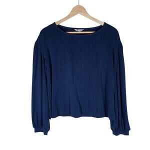 Madewell Womens Top XS Navy Blue Puff Long Sleeve Blouse Minimalist Preppy